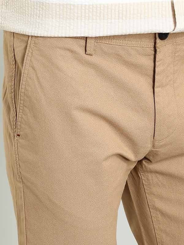 Indian Terrain Men's Slim Fit Self Design Khaki Trousers